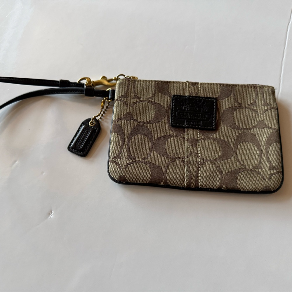 Coach Khaki and Chestnut Signature Canvas Wristlet
